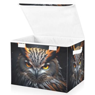 Imagem de Blueangle Cestos de armazenamento de coruja legais com tampas, 42 x 32 x 30 cm, grande cesta organizadora dobrável para decoração de casa e escritório (67)