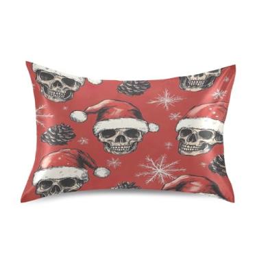 Imagem de Blueangle Skulls Santa Hats Fronha de cetim para cabelo e pele, fronha de seda, tamanho Queen (50,8 x 76,2 cm) - Capas de almofada de cetim com fecho de envelope (883)