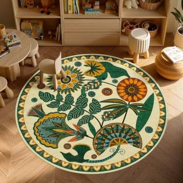 Imagem de Joydeco Tapetes redondos boêmios florais egípcios 1,8 m, tapete circular lavável para sala de jogos e quarto, bege vintage, antiderrapante, circular para sala de estar, berçário, dormitório, sala de