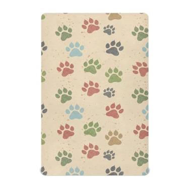 Imagem de SEHANY Lençol de berço fofo com estampa de pata de cachorro para meninos e meninas, macio, respirável, elástico, lençol com elástico padrão para bebês de 71 x 132 cm