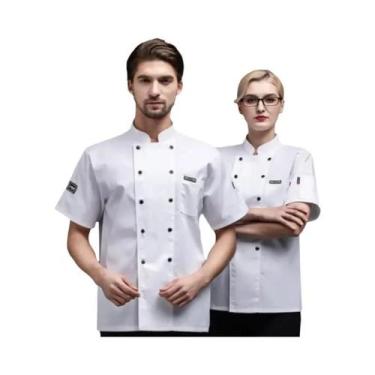 Imagem de Uniforme De Chef Preto E Branco, Camisa De Botão De Manga Curta E Long