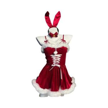 Imagem de Fantasia De Natal De Veludo Vermelho Sexy, Mini Pijamas De Coelhinha, 