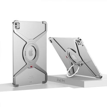 Imagem de JIAONASHIJIA Capa com armação de metal para iPad mini A17 Pro/6 de 8,3 polegadas (2024/2021, 7ª/6ª geração), corpo ajustável à prova de choque de grau militar, suporte de anel ajustável de 360°,