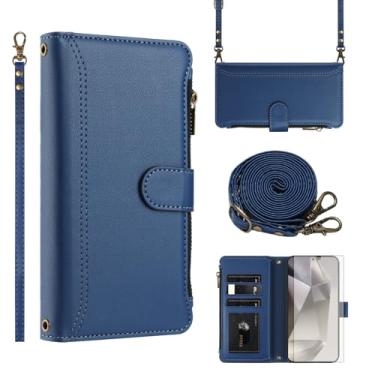 Imagem de Asuwish Capa carteira para Samsung Galaxy S24 Ultra 5G com protetor de tela de vidro temperado transversal de couro flip zíper suporte para cartão de crédito celular S24Ultra 24S S 24 24Ultra feminino