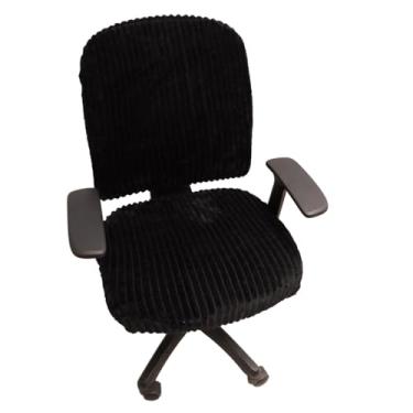 Imagem de lygooh Capas de assento de pelúcia extensível para cadeira de mesa, capa para cadeira de computador, removível, lavável (preta, capa de assento de cadeira + capa de encosto)