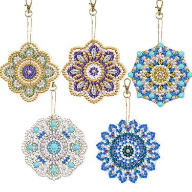 Imagem de LazyFold 5 peças de kits de chaveiros de pintura de arte de diamante para adultos, padrão de tema colorido, pintura de diamante, porta-chaves, porta-chaves, pingente artístico, decoração de festival