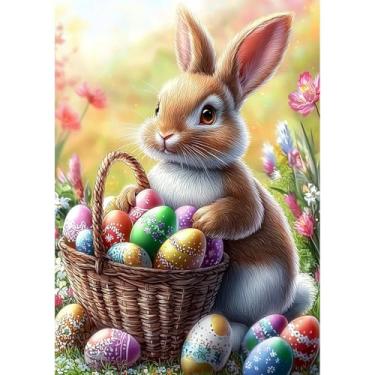 Imagem de Genius maker Kits de arte de diamante de coelho da Páscoa para adultos iniciantes - Kits de pintura de diamante de ovo faça você mesmo 5D Broca completa diamantes pontos pinturas com pedras preciosas