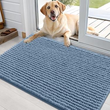 Imagem de OLANLY Tapete de porta de cachorro para patas enlameadas 91 x 61 cm, capacho de lama de chenille ultra absorvente, antiderrapante, lavável e com armadilha de sujeira para entrada interna, tapetes
