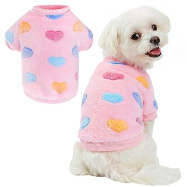 Imagem de Pistha Roupas para cães de lã, roupas de cachorro de coração, pijamas para cães e gatos pequenos, médios, presente de Natal, Dia dos Namorados, rosa, P