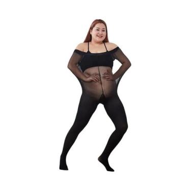 Imagem de Meia Calça De Veludo plus Size 130KG 120D Cintura Alta Quente Sem Entr