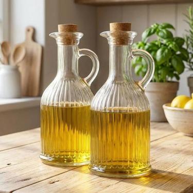Imagem de Garrafa Azeite Óleo Vidro Com Tampa Rolha De 350ml Kit 2pçs - Gici Hom