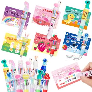 Imagem de Mooliwe Conjunto de 24 para presente de Dia dos Namorados, 12 peças, 10 em 1 e 12 peças, 4 em 1, caneta multicolorida fofa com cartões de dia dos namorados, canetas esferográficas retráteis de desenho