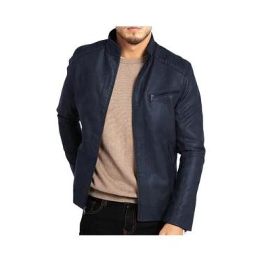 Imagem de Jaqueta De Couro PU Estilo Punk Para Homens Com Gola Alta Moda Para Ad