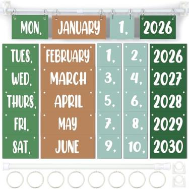 Imagem de Conjunto de quadro de avisos dobrável verde sálvia com suporte ajustável para calendário, decorações de sala de aula de eucalipto com 56 cartões de data para vegetação, sala de aula, decoração de casa