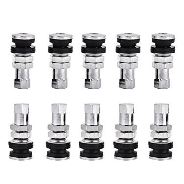 Imagem de Válvula de pneu hastes curtas, 10 peças TR161 parafuso de metal para carro, caminhão, motocicleta, válvula de pneu, hastes curtas com tampa de poeira para quadriciclo, carro, carro, barco, reboque, motocicleta