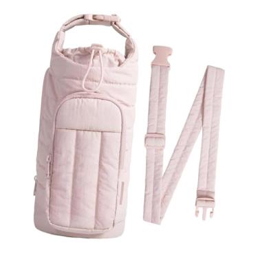Imagem de Colaxi Bolsa para garrafa de água com compartimento para celular, universal, portátil, com enchimento de plumas, ideal para caminhadas, academia e ciclismo, Luz Rosa