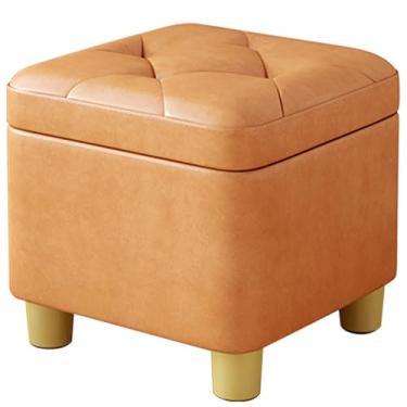 Imagem de Banqueta de armazenamento para pés Cadeira de pufe quadrada estofada com tampas para sala de maquiagem entrada penteadeira otomana máx. 150 kg (laranja-32 x 27 cm)