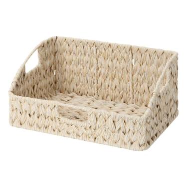 Imagem de GRANNY SAYS Cestas de armazenamento de vime para prateleiras, cesta grande de vime com alças, cestas de tecido trapézio para armazenamento, cesta decorativa para decoração de casa, leite manteiga