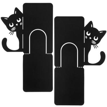 Imagem de Suportes de livros de metal para gatos espiando, 1,5 mm de espessura, design de estrutura em forma de T para prateleiras, estante, objetos decorativos, casa, escritório, mesa, estante, decoração para