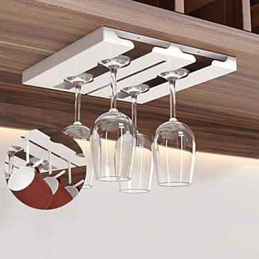 Imagem de Suporte de copo de vinho para pendurar e prateleira embaixo do armário, para canecas, xícaras de café, taças, para bar doméstico, armário, 2/3/4/5/6 fileiras (branco, preto) (branco 22 × 23 cm)