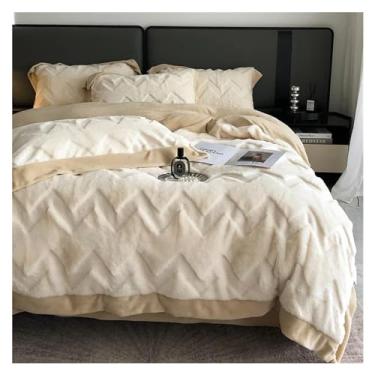 Imagem de Jogo de cama luxuoso, macio, de veludo, fofo, jogo de lençol com elástico, para inverno, espesso, edredom tamanho king, conjunto de cama (B Queen)