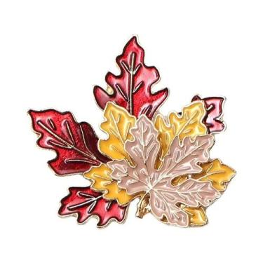 Imagem de Broche De Cristal Em Forma De Folha De Bordo Vermelha Para Mulheres E 