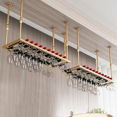 Imagem de Suporte ajustável para copos de vinho, 100 cm-200 cm, suporte para copos de vinho de teto preto/dourado, economia de espaço, suporte de garrafa de ferro prateleira de vinho