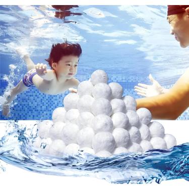 Imagem de Bolas de filtro de piscina de 1,8 kg para filtro de areia, bolas de filtragem de piscina de poliesfera reutilizáveis, bolas de fibra de filtro de piscina ecológicas, bolas de mídia de filtro de