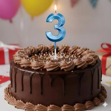 Imagem de Vela De Aniversário Mini Design Número Com 5Cm Silver Festas Azul (Número 3)