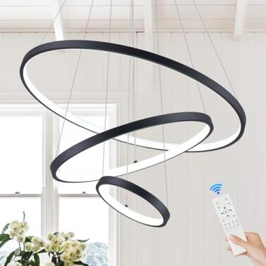 Imagem de AIRYPHANT Lustres de LED modernos com 3 anéis, lustre preto, regulável, luminária pendente de LED, controle remoto, contemporâneo, para sala de jantar, quarto, hall de entrada, 3000-6500K