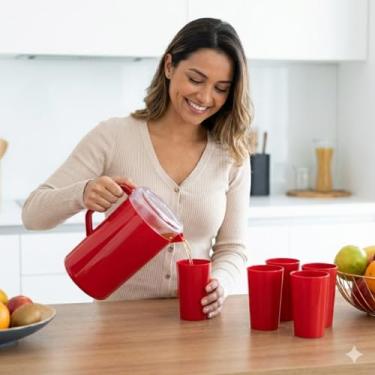 Imagem de Conjunto Jarra 2L Copos 400ml Plástico Livre BPA Bebidas Frias Fácil Limpar Resistente