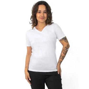 Imagem de Camiseta Baby Look Gola V Algodão Feminina Básica Mirante-Feminino