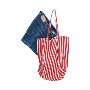 Imagem de Bolsa Tote De Lona Listrada De Grande Capacidade Para Mulheres, Bolsa 