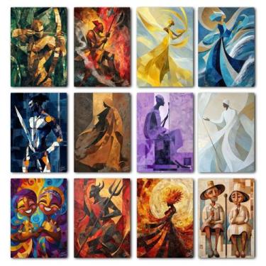 Imagem de Kit 12 Quadros Decorativos Orixás em Gritty, 14x10cm Feito em MDF - El