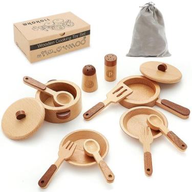 Imagem de Brinquedos de cozinha Montessori WHOHOLL Wooden Play Kitchen Set