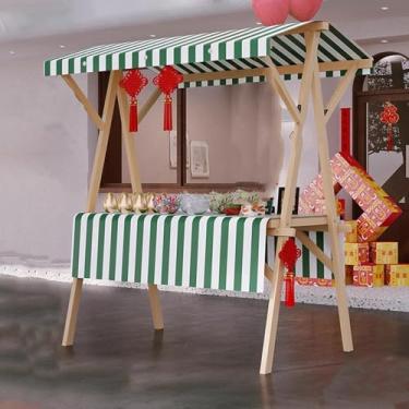 Imagem de Carrinho de comida dobrável portátil sobre rodas - carrinho de mão de vendedor de rua de madeira para cachorros-quentes e lanches, suporte de exibição de mercado externo - 150 cm (59") verde