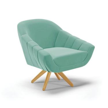 Imagem de Poltrona Giratória Giovana Suede Azul Turquesa Base Madeira MA30 - D'R