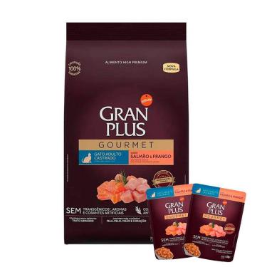 Imagem de Ração Gran Plus Gourmet Gatos Castrados Salmão E Frango - 10,1Kg + Surpresa