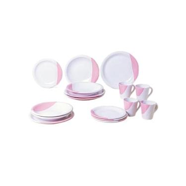 Imagem de Conjunto de utensílios de mesa Pratos e xícaras de porcelana Conjunto completo (10,Rosa)