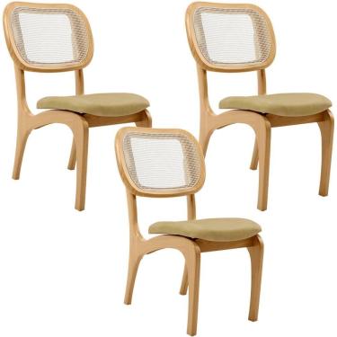 Imagem de Kit 3 Cadeiras Para Sala De Jantar Estofada E Tela Mariah L02 Couríssimo Fendi