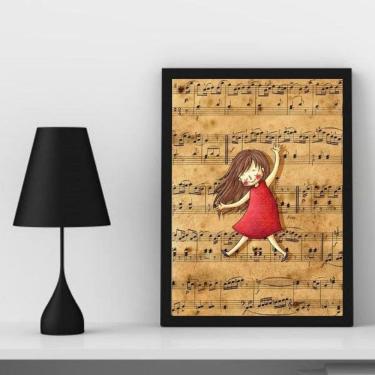Imagem de Quadro Infantil Música Menina 33x24cm - Vidro Preto