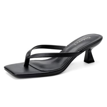 Imagem de Goderci Sandália feminina de salto baixo com bico aberto quadrado gatinho, Almofada preta, 38