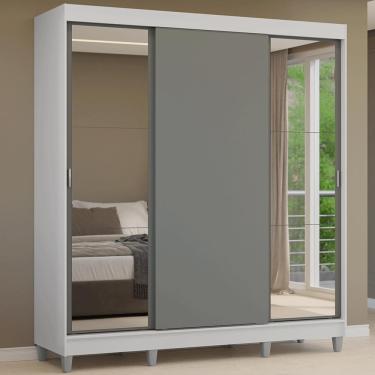 Imagem de Guarda-roupa Casal Com Pés 3 Portas De Correr Com Espelhos Branco Cinza Reno Madesa
