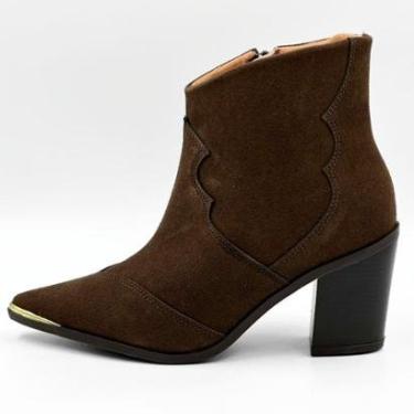 Imagem de Bota Vizzano Western em Camurça Cano Curto Salto Alto Feminina-Feminino