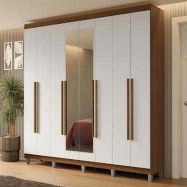 Imagem de Guarda-roupa Casal Com Pés 8 Portas Batentes Com Espelho Rustic-branco-rustic Netuno Madesa