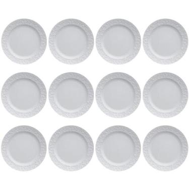 Imagem de Jogo 12 Pratos Rasos Redondos 26,5cm em Porcelana com Relevo Tassel Ge