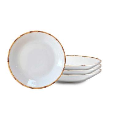 Imagem de Jogo 4 Pratos Fundos Borda De Bambu 24cm 1ª Linha Scalla