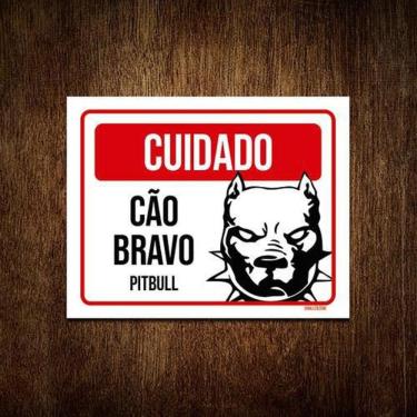Imagem de Kit 10 Placas Cuidado Cão Cachorro Bravo Pitbull