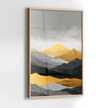 Imagem de Quadro com Moldura e Acrilico Cristal Vidro Montanhas Douradas para Sa