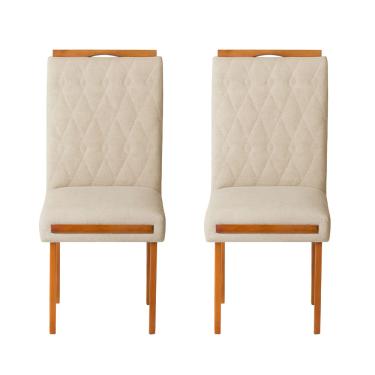 Imagem de Kit 2 Cadeiras Estofadas de Jantar Azaléia - MDF em Linho Pés em Madeira - Vintage Decor